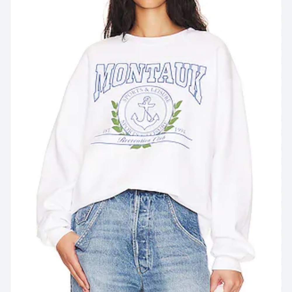 SHOW ME YOUR MUMU WOMENS STANLEY SWEATSHIRT CREWNECK MONTAUK GRAPHIC SMALL WHITE
